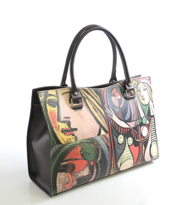 Hnědá kožená kabelka ItalY Picasso s potiskem