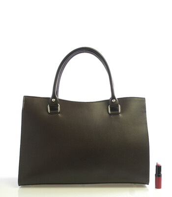 Hnědá kožená kabelka ItalY Picasso s potiskem