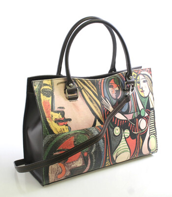 Hnědá kožená kabelka ItalY Picasso s potiskem