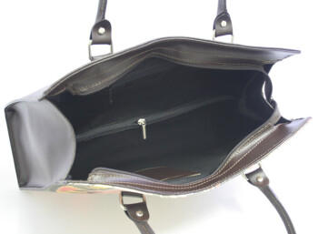 Hnědá kožená kabelka ItalY Picasso s potiskem