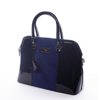 Modrá lakovaná kabelka s chlupem David Jones Annora