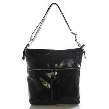 Černá kožená velká crossbody kabelka ItalY Isabel