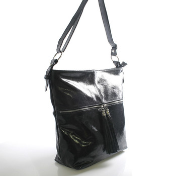 Černá kožená velká crossbody kabelka ItalY Isabel