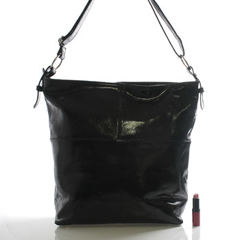 Černá kožená velká crossbody kabelka ItalY Isabel