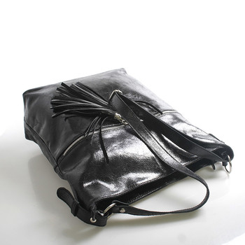 Černá kožená velká crossbody kabelka ItalY Isabel