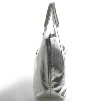 Stříbrná velká kožená kabelka shopper ItalY Perla