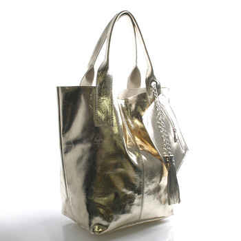 Zlatá velká kožená kabelka shopper ItalY Perla