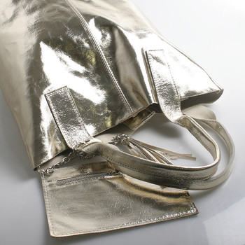 Zlatá velká kožená kabelka shopper ItalY Perla