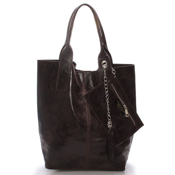 Dámská velká kožená kabelka shopper hnědá - ItalY Perla