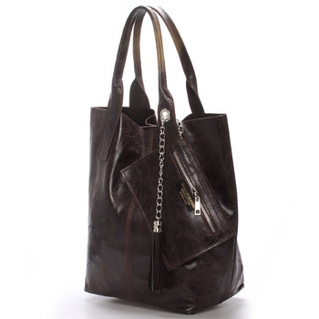 Dámská velká kožená kabelka shopper hnědá - ItalY Perla