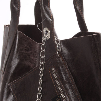 Dámská velká kožená kabelka shopper hnědá - ItalY Perla