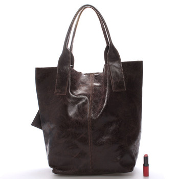 Dámská velká kožená kabelka shopper hnědá - ItalY Perla