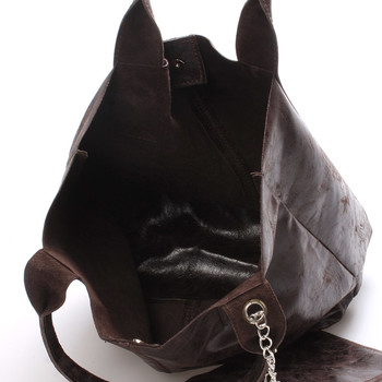 Dámská velká kožená kabelka shopper hnědá - ItalY Perla