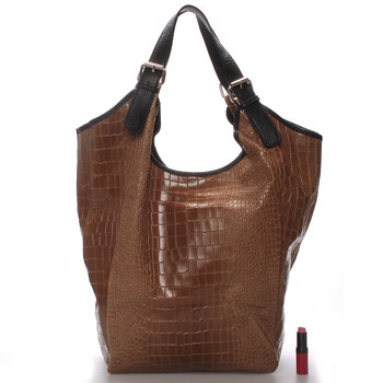 Luxusní dámská kožená kabelka hnědá - ItalY Helen