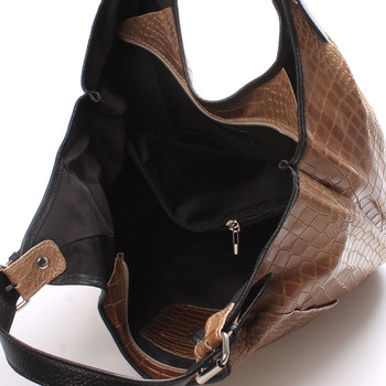 Luxusní dámská kožená kabelka hnědá - ItalY Helen