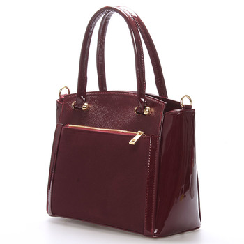 Luxusní vínová lakovaná kabelka se zlatým kováním - Delami Margo