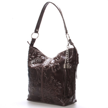 Dámská kožená kabelka přes rameno tmavě hnědá - ItalY Heather