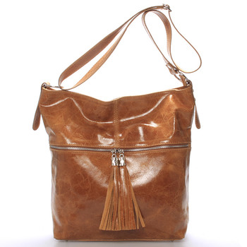 Hnědá kožená velká crossbody kabelka ItalY Isabel