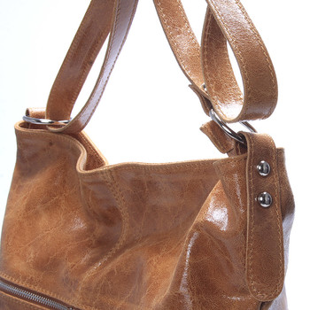 Hnědá kožená velká crossbody kabelka ItalY Isabel