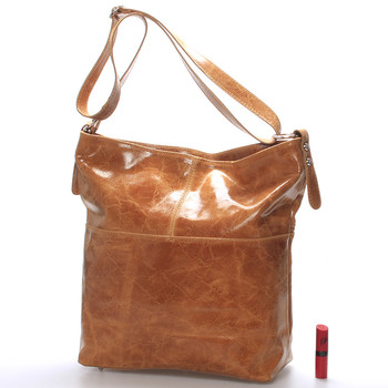 Hnědá kožená velká crossbody kabelka ItalY Isabel