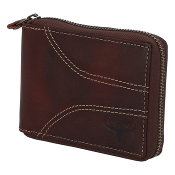 Pánská kožená broušená peněženka na zip hnědá - BUFFALO Bul