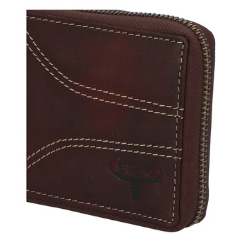 Pánská kožená broušená peněženka na zip hnědá - BUFFALO Bul