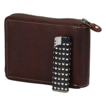 Pánská kožená broušená peněženka na zip hnědá - BUFFALO Bul