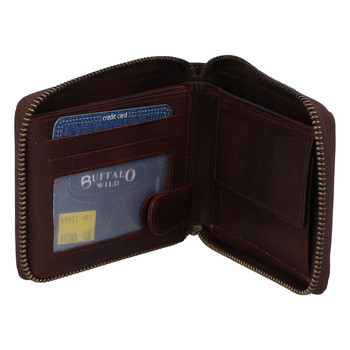 Pánská kožená broušená peněženka na zip hnědá - BUFFALO Bul