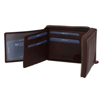 Pánská kožená broušená peněženka na zip hnědá - BUFFALO Bul