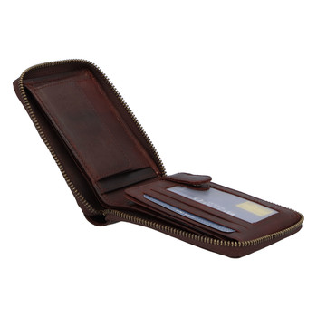Pánská kožená broušená peněženka na zip hnědá - BUFFALO Bul