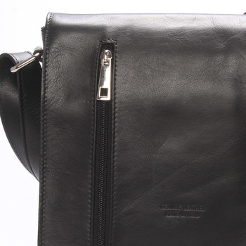 Módní větší černá kožená kabelka přes rameno - ItalY Quenton