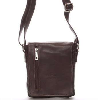 Módní menší tmavě hnědá kožená kabelka přes rameno - ItalY Leroi