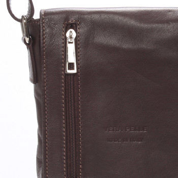 Módní menší tmavě hnědá kožená kabelka přes rameno - ItalY Leroi