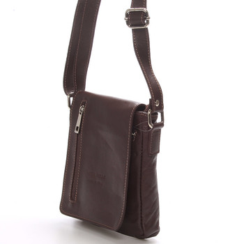 Módní menší tmavě hnědá kožená kabelka přes rameno - ItalY Leroi