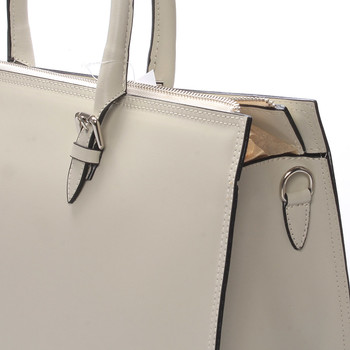 Elegantní dámská kožená kabelka krémová - ItalY Rohais