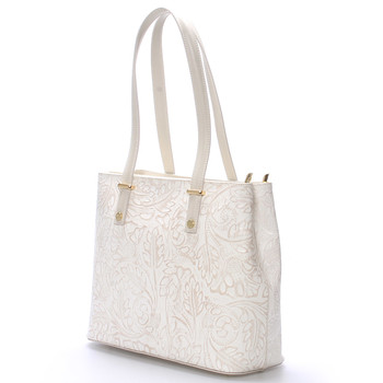 Exkluzivní dámská kožená kabelka krémová - ItalY Logistilla