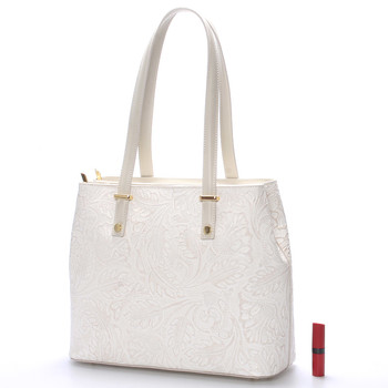 Exkluzivní dámská kožená kabelka krémová - ItalY Logistilla