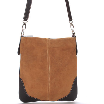 Dámská kožená crossbody kabelka camel - ItalY 10062