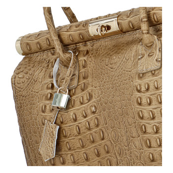 Módní originální dámská kožená kabelka do ruky béžová - ItalY Hila Kroko
