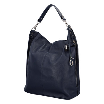 Velká kožená dámská kabelka tmavě modrá - ItalY Celinda Mat