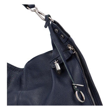 Velká kožená dámská kabelka tmavě modrá - ItalY Celinda Mat