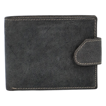 Broušená pánská černá kožená peněženka - Tomas 76VT