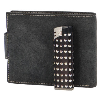Broušená pánská černá kožená peněženka - Tomas 76VT