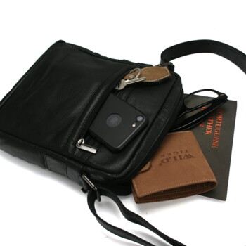 Pánská kožená crossbody taška černá - Bellugio Hayes