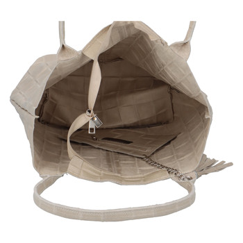 Dámská kožená kabelka přes rameno béžová - Italy Headher
