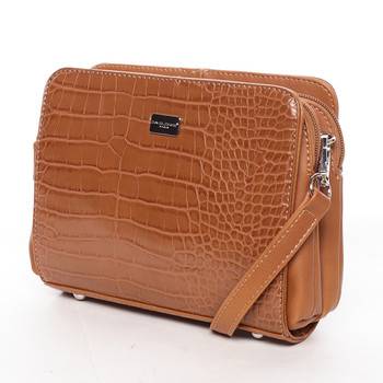 Dámská crossbody kabelka koňaková s hadím vzorem - David Jones Snake