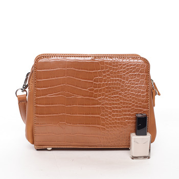 Dámská crossbody kabelka koňaková s hadím vzorem - David Jones Snake