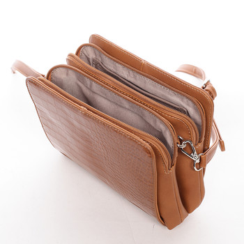 Dámská crossbody kabelka koňaková s hadím vzorem - David Jones Snake