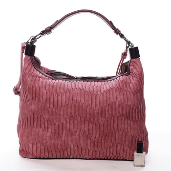 Zvrásněná měkká tmavě růžová dámská kabelka přes rameno - MARIA C Elektra