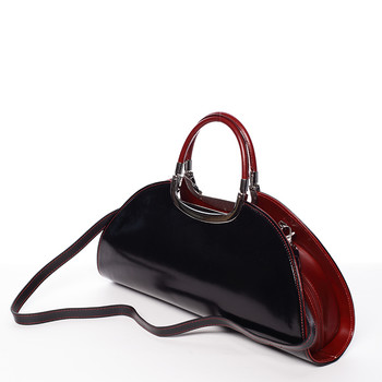 Dámská oválná černo červená kožená společenská kabelka - ItalY Yevgeny